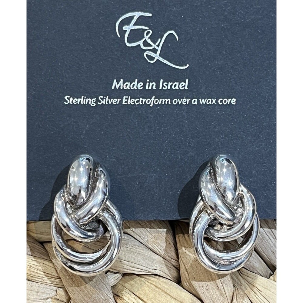 E&L Sterling Israel Knot Earrings Omega Closure Electroform NOC Dimensional NEW